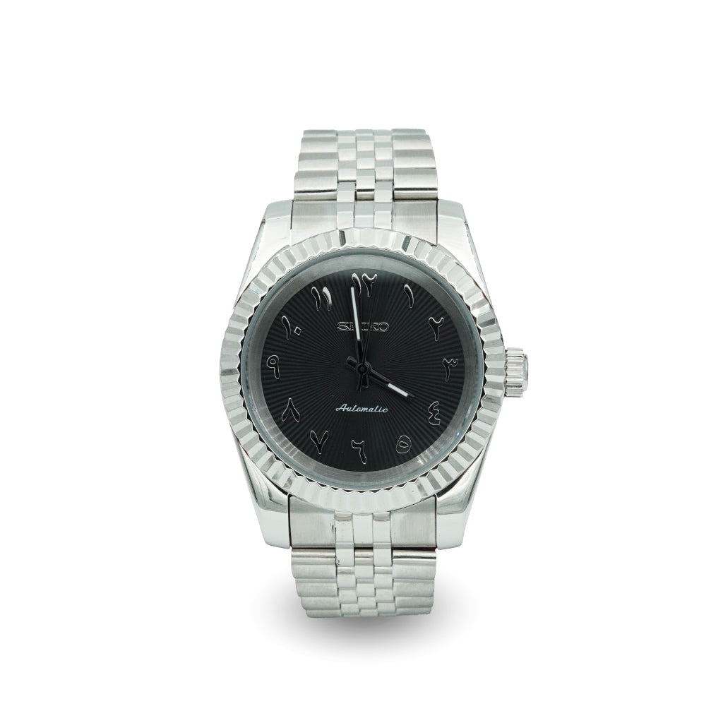 🎁 Black Textured Arabic Dial Dress Watch (100% off)