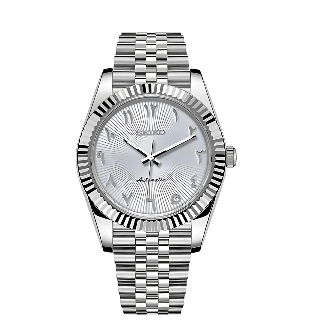 White Arabic Textured Dress Watch